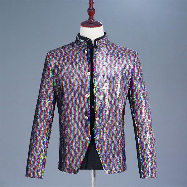 men's suits & blazers fashion sequin costumes suit jacket stand collar nightclub single button for men stylish y927, White;black
men's suits & blazers fashion sequin costumes suit jacket stand collar nightclub single button for men stylish y927, White;black