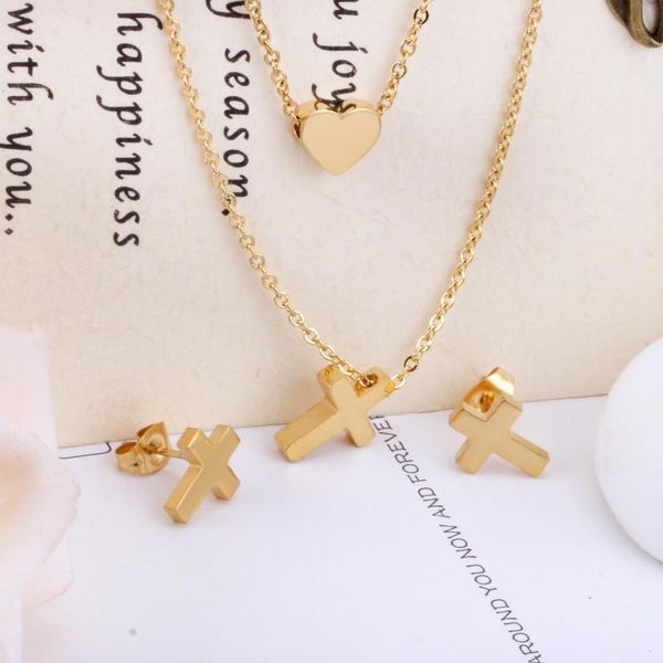 earrings & necklace simple fashion double layer chain cross heart set gold silver color pendant jewelry for women wholesale
earrings & necklace simple fashion double layer chain cross heart set gold silver color pendant jewelry for women wholesale