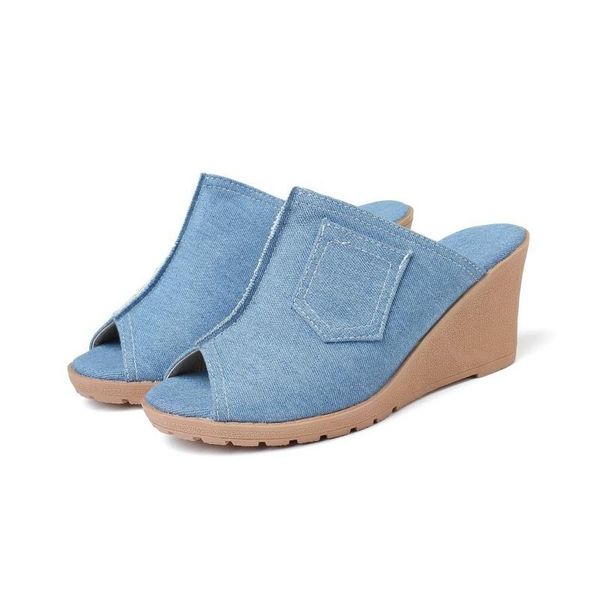 women denim slipper summer high heels sandals wedges platform ladies shoes open toe casual beach slides female flip flops slippers, Black
women denim slipper summer high heels sandals wedges platform ladies shoes open toe casual beach slides female flip flops slippers, Black