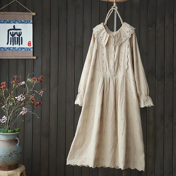 cotton embroidery dress female autumn lace mori girl casual dresses, Black;gray