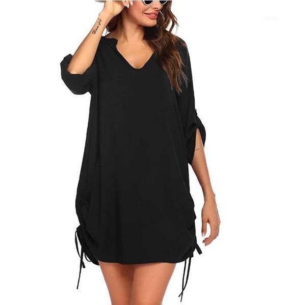 women's blouses & shirts v-neck drawstring swimming smock beach shirt female summer bikini, White
women's blouses & shirts v-neck drawstring swimming smock beach shirt female summer bikini, White