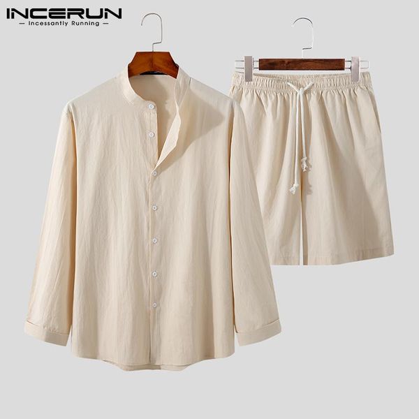 men's tracksuits incerun 2021 men solid color sets cotton breathable stand collar long sleeve shirt & shorts streetwear casual suits 2, Gray
men's tracksuits incerun 2021 men solid color sets cotton breathable stand collar long sleeve shirt & shorts streetwear casual suits 2, Gray