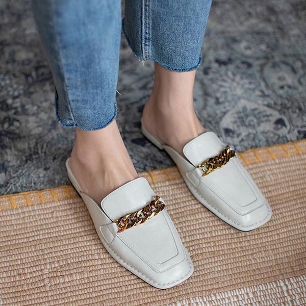 slippers vintage shoes for women metal chain decoration low heels pumps genuine leather mules summer working basic sandals, Black
slippers vintage shoes for women metal chain decoration low heels pumps genuine leather mules summer working basic sandals, Black