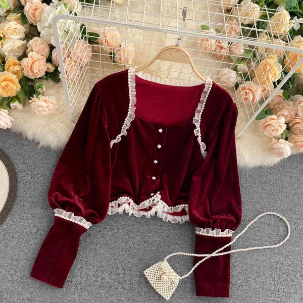 sweaters black/red velvet blouse for women autumn mesh patchwork single breasted short shirt female vintage new fashion blusas, White;black
sweaters black/red velvet blouse for women autumn mesh patchwork single breasted short shirt female vintage new fashion blusas, White;black
