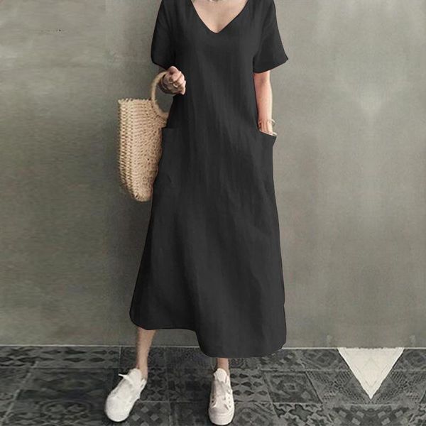 casual dress women loose summer maxi with pockets elegant v neck beach party robe plus size 2021 lfs0, Black;gray
casual dress women loose summer maxi with pockets elegant v neck beach party robe plus size 2021 lfs0, Black;gray