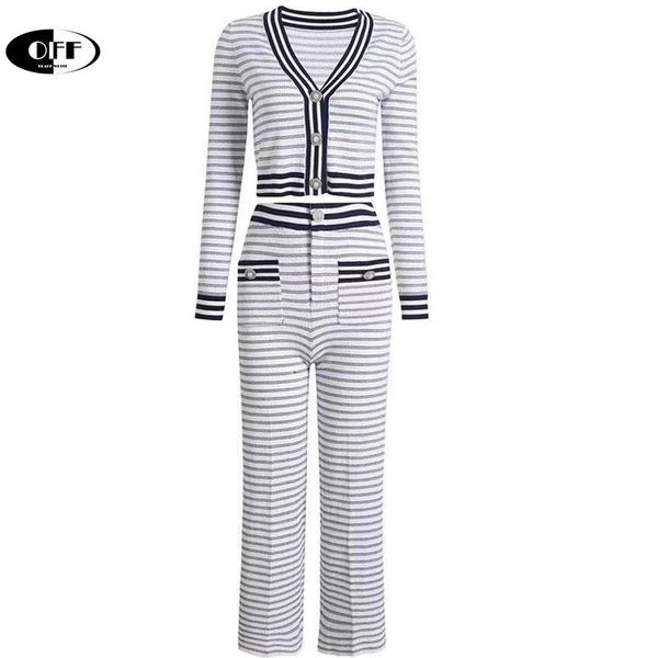 women's two piece pants designer celebrity striped pant suits casual knitting cardigan sweater and straight trousers set women outfits, White
women's two piece pants designer celebrity striped pant suits casual knitting cardigan sweater and straight trousers set women outfits, White