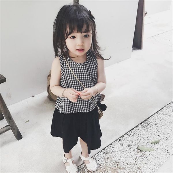 korean style cute girls plaid vest loose pants 2 pcs suits children cotton clothing sets baby girl casual outfits 6y, White 
korean style cute girls plaid vest loose pants 2 pcs suits children cotton clothing sets baby girl casual outfits 6y, White