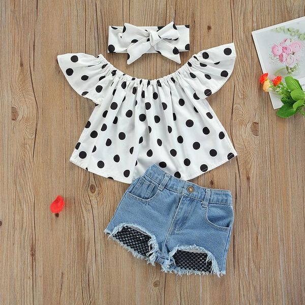 clothing sets 2 pieces kids girls suit set polka dots print sleeve denim shorts summer baby toddler infant children, White
clothing sets 2 pieces kids girls suit set polka dots print sleeve denim shorts summer baby toddler infant children, White
