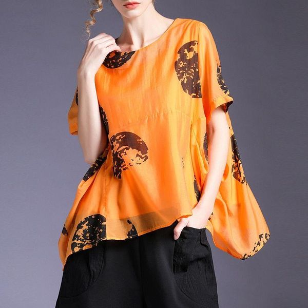 women's t-shirt summer oversize loose chiffon women vintage print short sleeve round neck casual irregular a-line female clothes, White
women's t-shirt summer oversize loose chiffon women vintage print short sleeve round neck casual irregular a-line female clothes, White