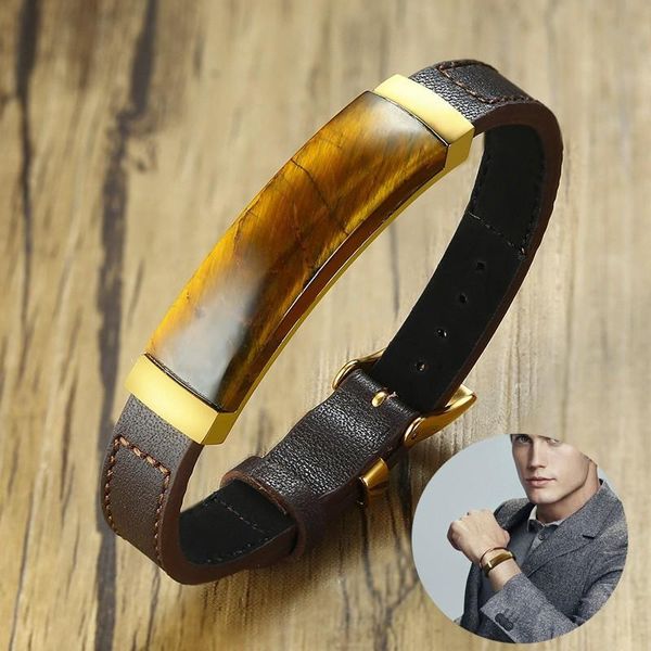 cuff gent classic rectangular station bracelet fashioned in stainless steel and brown genuine leather featuring tiger eye men jewelry, White
cuff gent classic rectangular station bracelet fashioned in stainless steel and brown genuine leather featuring tiger eye men jewelry, White