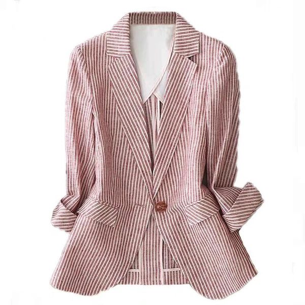 women's suits & blazers linen suit female thin 2021 summer striped long sleeveone button slim cotton casual jacket, White;black
women's suits & blazers linen suit female thin 2021 summer striped long sleeveone button slim cotton casual jacket, White;black