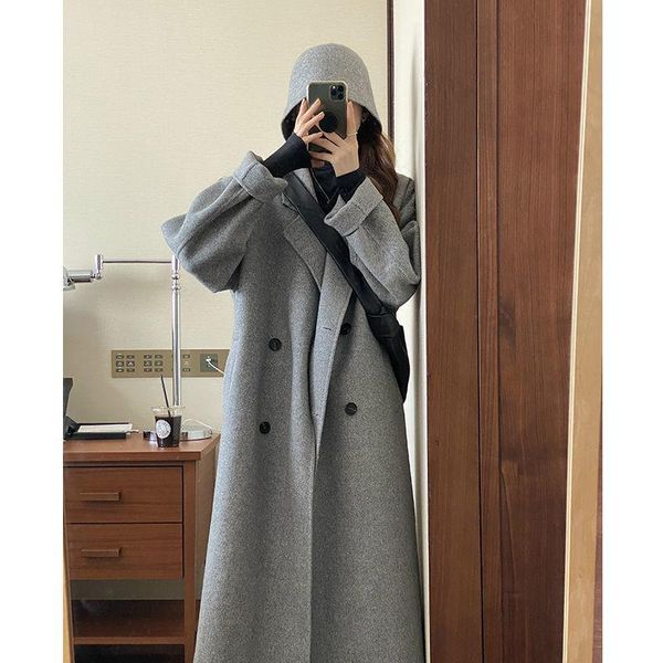 women's wool & blends women woolen coat loose double-sided long over-the-knee wind warm winter parkas jacket 746, Black
women's wool & blends women woolen coat loose double-sided long over-the-knee wind warm winter parkas jacket 746, Black