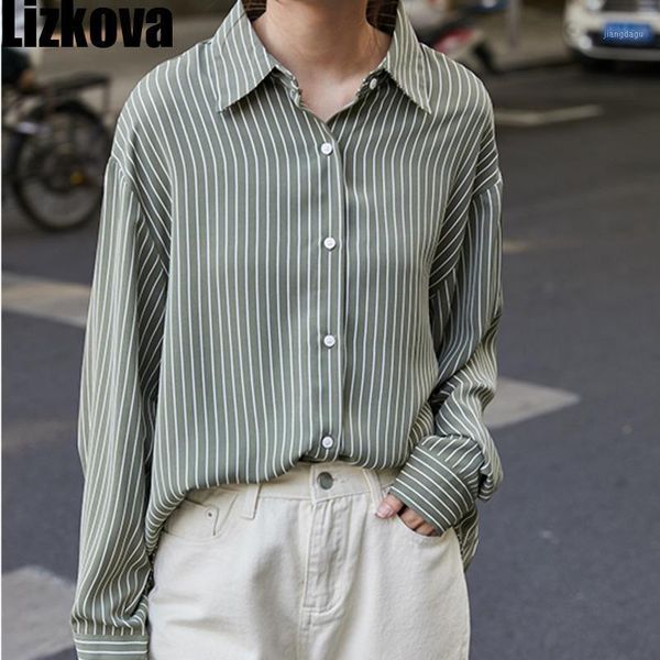 lizkova 2021 spring stripe green shirt women harajuru oversized blouse with long sleeves chemise femme casual women's blouses & shirts, White
lizkova 2021 spring stripe green shirt women harajuru oversized blouse with long sleeves chemise femme casual women's blouses & shirts, White
