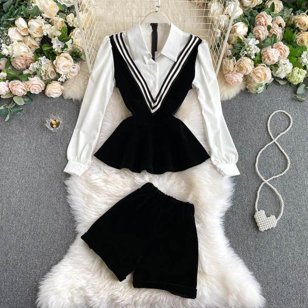 two piece set women contrast color slim ruffles hem lapel shirt blouse elastic waist wide-leg shorts suits female women's tracksuits, Gray
two piece set women contrast color slim ruffles hem lapel shirt blouse elastic waist wide-leg shorts suits female women's tracksuits, Gray