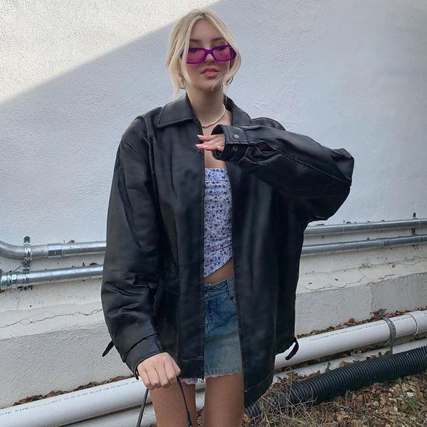 women's jackets weiyao high street faux leather black women korean fashion casual loose outwear zip up long sleeve autumn coats 90s, Black;brown
women's jackets weiyao high street faux leather black women korean fashion casual loose outwear zip up long sleeve autumn coats 90s, Black;brown