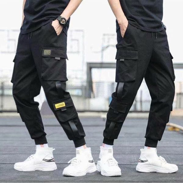 multiple pockets pants mans casual loose cargo pants students trend ankle length pencil pants black men streetwear