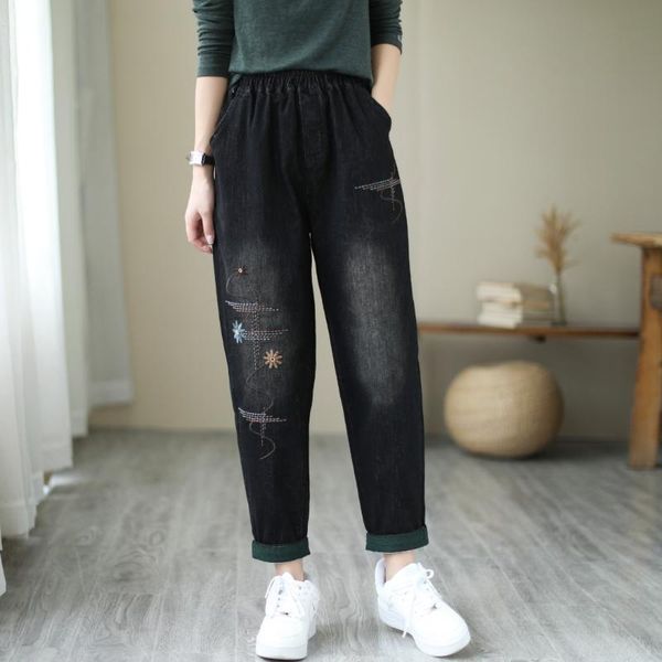 women's jeans autumn winter women retro distressed cute sweet girl flower embroidery bleached stretch waist casual harem denim trousers, Blue
women's jeans autumn winter women retro distressed cute sweet girl flower embroidery bleached stretch waist casual harem denim trousers, Blue