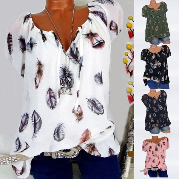women's blouses & shirts plus size blouse summer leisure feathers printed chiffon loose short sleeve shirt v-collar pullovers s-5x, White
women's blouses & shirts plus size blouse summer leisure feathers printed chiffon loose short sleeve shirt v-collar pullovers s-5x, White