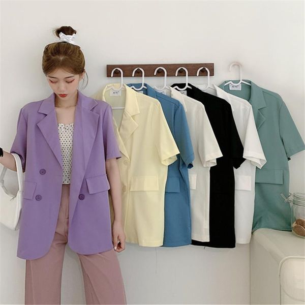 women's suits & blazers 2021 summer fashion style loose large size double breasted short sleeve thin temperament suit women trendy h15, White;black
women's suits & blazers 2021 summer fashion style loose large size double breasted short sleeve thin temperament suit women trendy h15, White;black