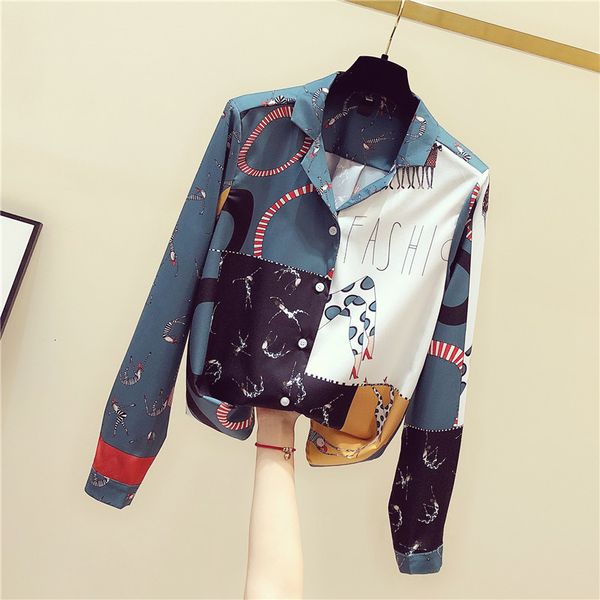 women's blouses & shirts retro contrasting color hong kong-style printed shirt early spring design feel niche suit collar in fashion 9t, White
women's blouses & shirts retro contrasting color hong kong-style printed shirt early spring design feel niche suit collar in fashion 9t, White