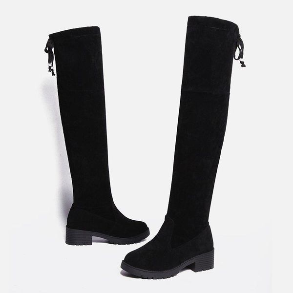 spring autumn elastic boots round toe long-tube women's woman winter black flock square mid heels
spring autumn elastic boots round toe long-tube women's woman winter black flock square mid heels
