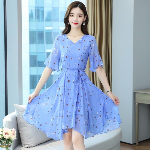 blue beach summer dress women flare sleeve star floral print knee length chiffon dresses s-xxl party, White;black
blue beach summer dress women flare sleeve star floral print knee length chiffon dresses s-xxl party, White;black