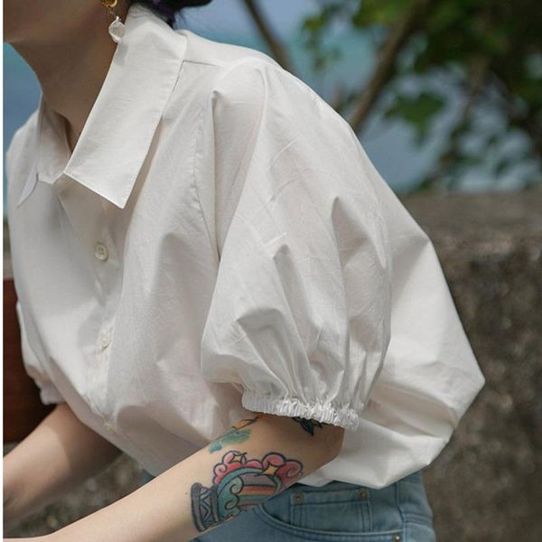 women's blouses & shirts women short puff sleeve crop casual chic elegant simple korean style retro summer shirt office lady, White
women's blouses & shirts women short puff sleeve crop casual chic elegant simple korean style retro summer shirt office lady, White