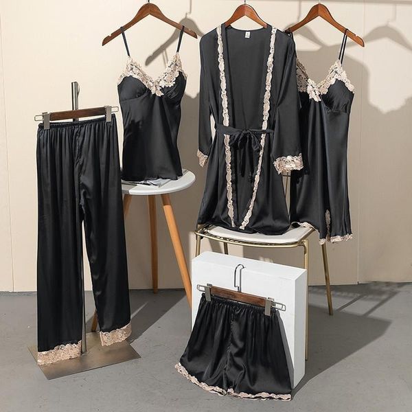 women's sleepwear lace pj's female five pieces sets women pajamas suit satin thin v-neck lingerie robe kimono gown with breast pad, Black;red
women's sleepwear lace pj's female five pieces sets women pajamas suit satin thin v-neck lingerie robe kimono gown with breast pad, Black;red