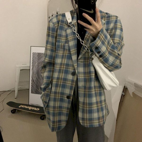 women's suits & blazers vintage loose women plaid blazer 2021 autumn chic double breasted female long sleeve suit jackets stylish ladie, White;black
women's suits & blazers vintage loose women plaid blazer 2021 autumn chic double breasted female long sleeve suit jackets stylish ladie, White;black