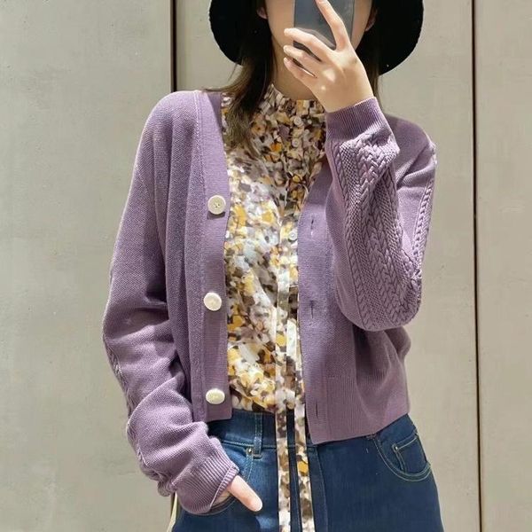 women's jackets french hazy lavender purple twist cardigan v-neck sweater short 2021 spring, Black;brown
women's jackets french hazy lavender purple twist cardigan v-neck sweater short 2021 spring, Black;brown
