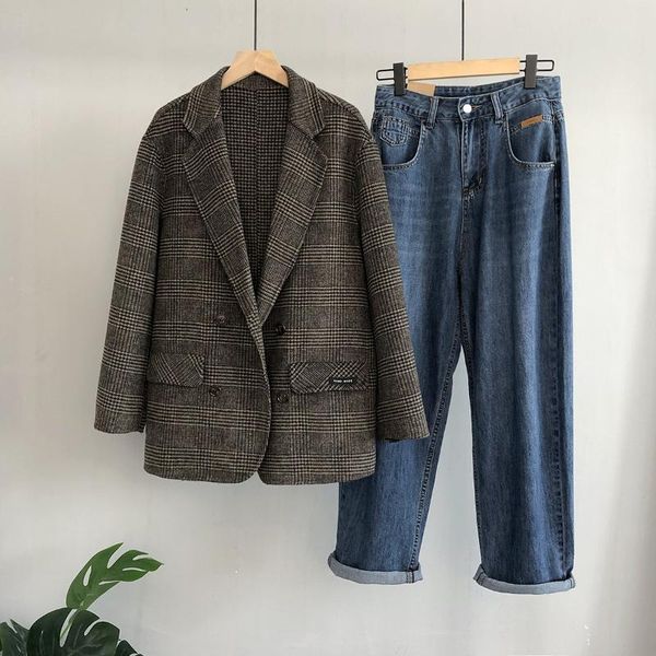 women's wool & blends 2021 autumn winter retro korean version of double-sided cashmere loose plaid suit temperament was thin woolen coa, Black
women's wool & blends 2021 autumn winter retro korean version of double-sided cashmere loose plaid suit temperament was thin woolen coa, Black