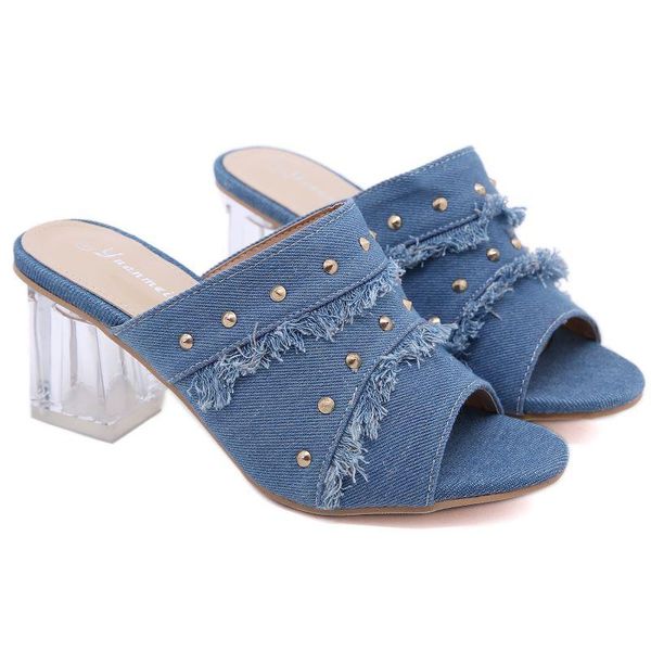 slippers 2021 summer denim thick heel fish mouth rivets crystal women's shoes, Black
slippers 2021 summer denim thick heel fish mouth rivets crystal women's shoes, Black
