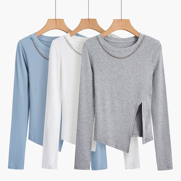 nomikuma basic t shirt women o neck chain decoration irregular split design t-shirt solid color simple camisetas 210514, White
nomikuma basic t shirt women o neck chain decoration irregular split design t-shirt solid color simple camisetas 210514, White