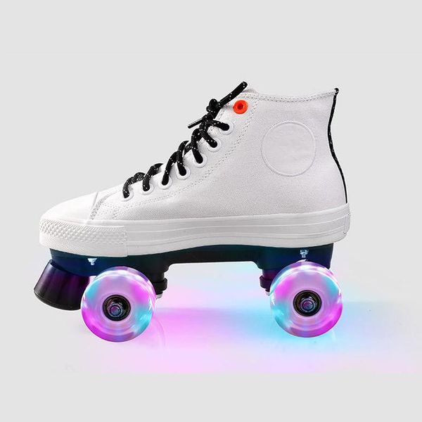 roller skates women men lovers two line skating shoes double white canvas patines with pu flashing wheels inline &
roller skates women men lovers two line skating shoes double white canvas patines with pu flashing wheels inline &