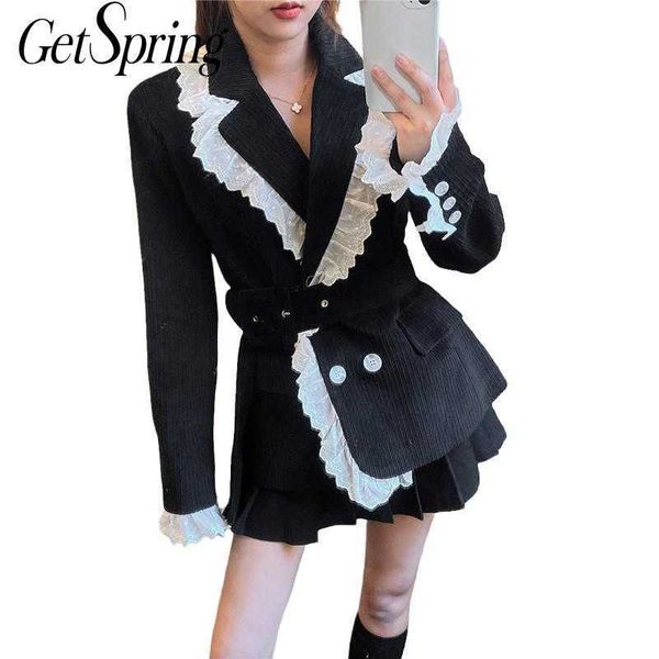 getspring women blazer ruffle vintage corduroy blazers jackets color matching bandage black suit coats fashion 210601, White;black
getspring women blazer ruffle vintage corduroy blazers jackets color matching bandage black suit coats fashion 210601, White;black