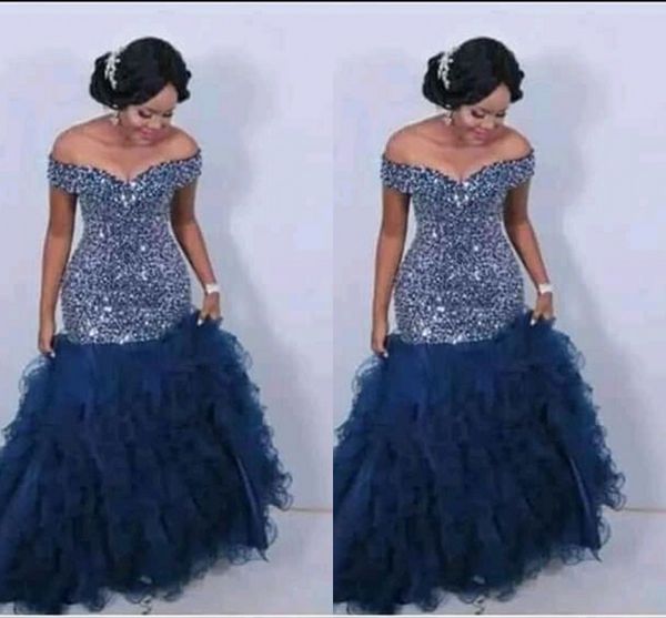 2022 dark navy dresses party evening mermaid style crystal beaded ruffle tulle skirt off shoulder prom dress plus size womens, Black;red
2022 dark navy dresses party evening mermaid style crystal beaded ruffle tulle skirt off shoulder prom dress plus size womens, Black;red