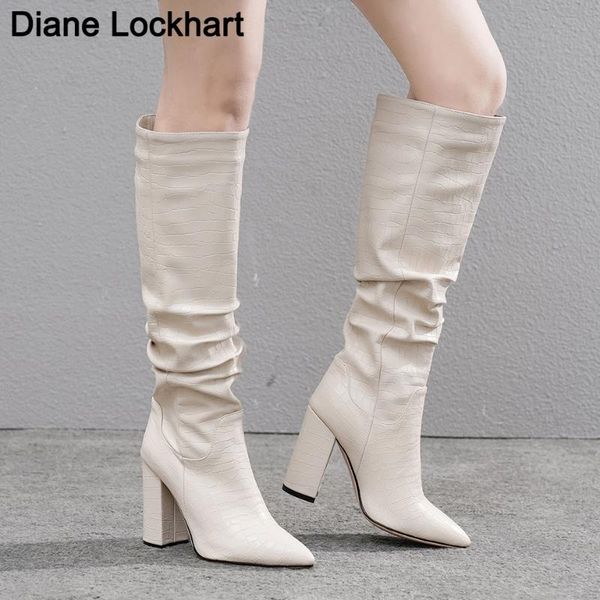 boots band designer faux leather women knee high pointed toe long chunky block pleated heel apricot, Black
boots band designer faux leather women knee high pointed toe long chunky block pleated heel apricot, Black