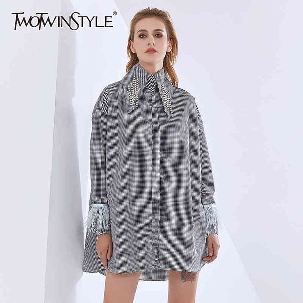 twotwinstyle stirped women's dress lapel collar long sleeve patchwork feathers tassel loose dresses for female fashion 210517, Black;gray
twotwinstyle stirped women's dress lapel collar long sleeve patchwork feathers tassel loose dresses for female fashion 210517, Black;gray