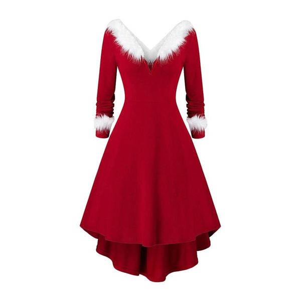 casual dresses women christmas long sleeve v-neck red midi swing dress white plush trim pleated asymmetric party santa costume, Black;gray
casual dresses women christmas long sleeve v-neck red midi swing dress white plush trim pleated asymmetric party santa costume, Black;gray