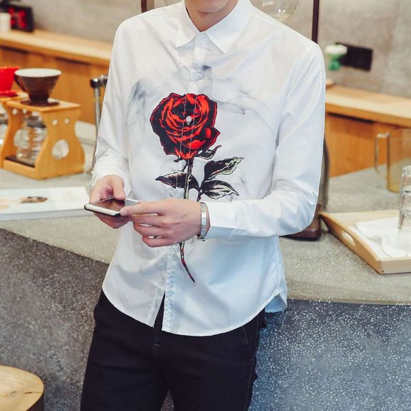 men's casual shirts shirtmen's personalized printing long sleeve rose hairdresser slim handsome nightclub shirt fashion 7s4l, White;black
men's casual shirts shirtmen's personalized printing long sleeve rose hairdresser slim handsome nightclub shirt fashion 7s4l, White;black