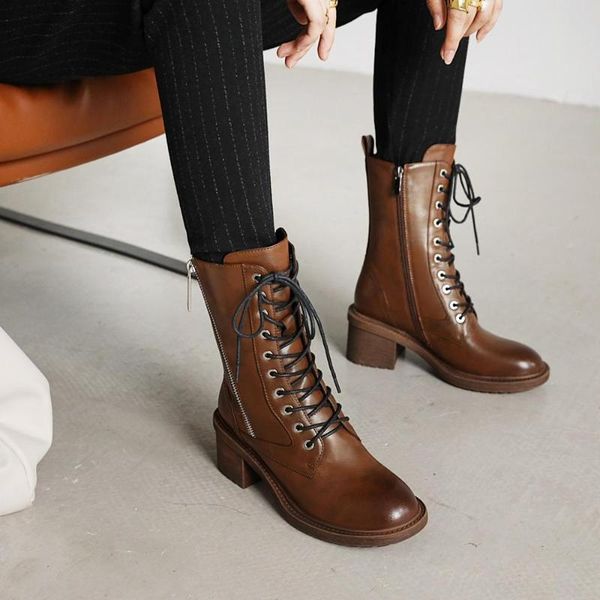 boots may niamh winter motorcycle mid calf round toe lace-up fashion woman's zipper handmade high heels shoes a108, Black
boots may niamh winter motorcycle mid calf round toe lace-up fashion woman's zipper handmade high heels shoes a108, Black