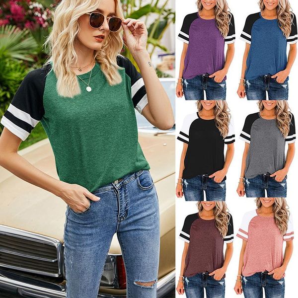 women's t-shirt 2021 spring &summer european&american loose short-sleeved shirts round neck color matching casual sports t-shirts, White
women's t-shirt 2021 spring &summer european&american loose short-sleeved shirts round neck color matching casual sports t-shirts, White