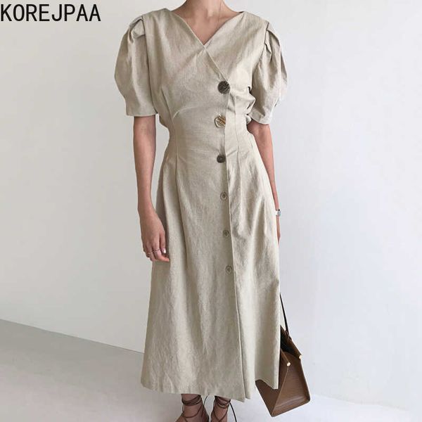 korejpaa women dress summer korea chic temperament elegant v-neck side single-row buckle waist-slim bubble sleeve vestido 210526, Black;gray
korejpaa women dress summer korea chic temperament elegant v-neck side single-row buckle waist-slim bubble sleeve vestido 210526, Black;gray