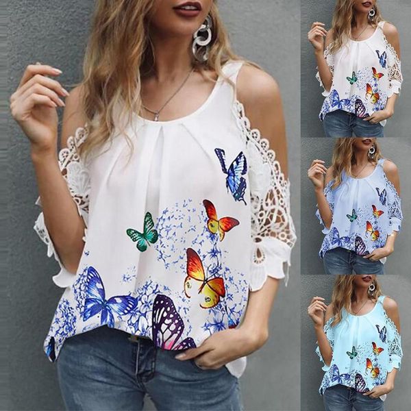 summer butterflies print women blouse off shoulder casual round neck shirt women's blouses & shirts, White
summer butterflies print women blouse off shoulder casual round neck shirt women's blouses & shirts, White