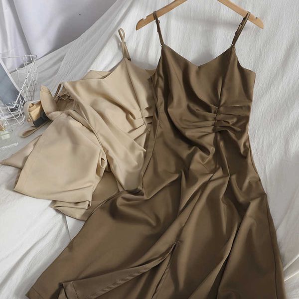 chic korean fashion bottom v neck sleeveless strap pleated dress women split temperament summer wild vestido feminino 210610, Black;gray
chic korean fashion bottom v neck sleeveless strap pleated dress women split temperament summer wild vestido feminino 210610, Black;gray