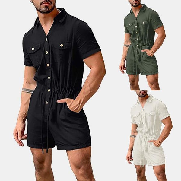 men's pants 2021 men fashion solid linen drawstring waist short sleeve jumpsuit casual ripped hip hop streetwear, Black
men's pants 2021 men fashion solid linen drawstring waist short sleeve jumpsuit casual ripped hip hop streetwear, Black