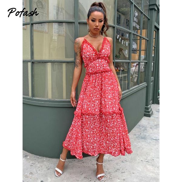 casual dresses pofash print ruffle spaghetti strap summer dress women lace up backless bohemian female sleeveless midi 2021, Black;gray
casual dresses pofash print ruffle spaghetti strap summer dress women lace up backless bohemian female sleeveless midi 2021, Black;gray