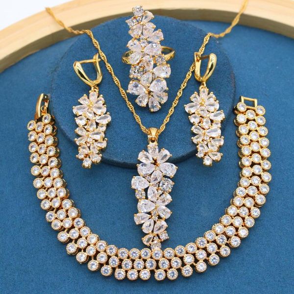 earrings & necklace luxury white zirconia gold color jewelry sets for women bracelet ring party birthday gift 2021, Silver
earrings & necklace luxury white zirconia gold color jewelry sets for women bracelet ring party birthday gift 2021, Silver