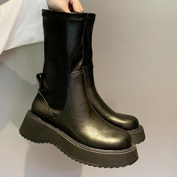 boots 2022 ankle for women ytmtloy thick bottom round toe leather all match platform shoes botines de mujer square heel, Black 
boots 2022 ankle for women ytmtloy thick bottom round toe leather all match platform shoes botines de mujer square heel, Black