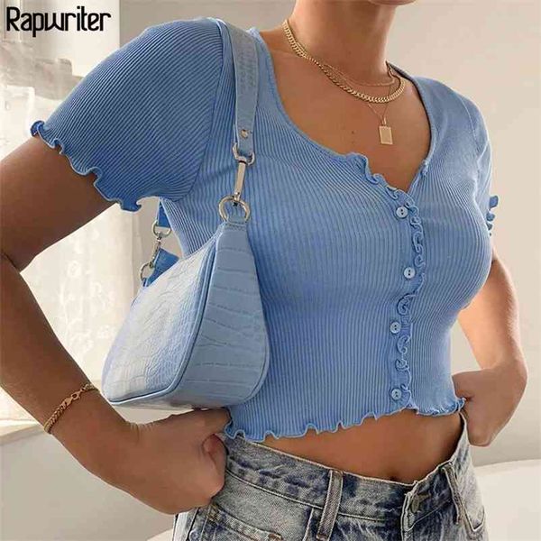 rapwriter vintage ruffles tshirt women summer harajuku short sleeve crop casual single buttons slim cotton tee shirts 210401, White
rapwriter vintage ruffles tshirt women summer harajuku short sleeve crop casual single buttons slim cotton tee shirts 210401, White